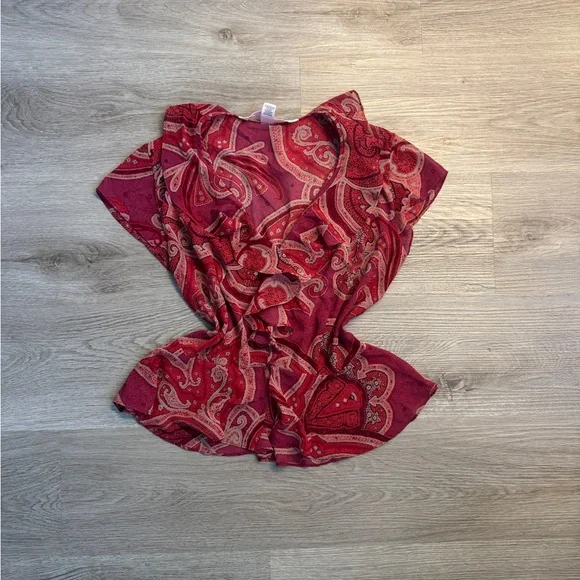 Vintage 2000s Victoria's Secret Mesh Pink Paisley Ruffle Blouse - Picture 2 of 5